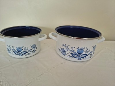 2x Kochtopf ohne Deckel ELO Emailletopf  Ø 22 + 18 cm H 11 + 12 cm Zwiebelmuster