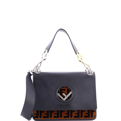 Fendi Kan I F Shoulder Bag Leather and Zucca Velvet Medium