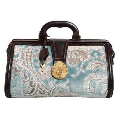 Sac DOLCE & GABBANA bleu marron cuir floral jacquard sac à main de voyage 405... - Photo 1/4
