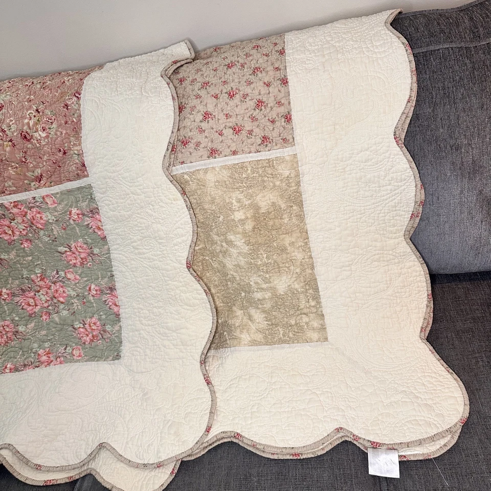 Colcha de retazos florales elegante cottage original 100 % algodón rosa queen Foto 4 de 4