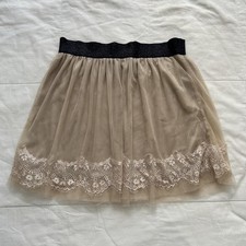 Forever 21 Taupe Tulle Lace Trim Mini Skirt Coquette Balletcore Size M