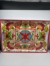 Melamine Multi Colored Watercolor Rectangle HandledServing Tray Floral 21.5x15"