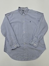 Ralph Lauren Boys Blue Striped Button-Up Shirt Size 16 Slim Classic Fit EUC