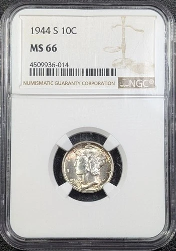 1944-S Mercury Silver Dime 10C NGC MS66 - 1C Auction!