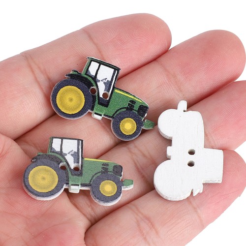 _150pcs Wooden Button Cute Cartoon Tractor Painting Christmas Decoration For - Picture 9 of 12