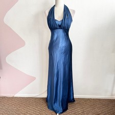David s Bridal Blue Satin Halter Gown Maxi Dress Formal Evening Bridesmaid Small