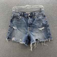 We The Free Shorts Womens 27 Blue Distressed Denim Cutoff Raw Hem Button Fly