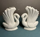 Vintage MCM Shawnee Pottery Ceramic Swan Vases Pair White