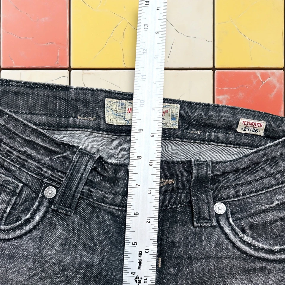 Pantalones de mezclilla Mek Y2K de colección para mujer 27 X 36 negros Plymouth lavado oscuro desgastados a mano Foto 4 de 4