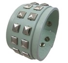 Zeckos Gray Leather 2 Row Pyramid Studded Wristband Wrist Band — photo 3