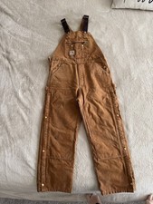 Carhartt Brown Duck Bib Overalls Quilt Lined Double Knee Workwear