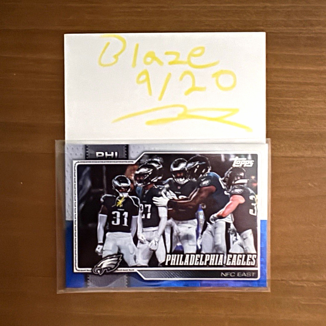 Topps 2025 Philadelphia Eagles Blue Parallel Serial #9/20 #276 Hurts Barkley