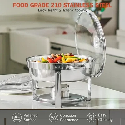 6QT/5.5L Round Chafing Dish Buffet Set Stainless Steel Food Warmer for Parties - Image 1 of 4