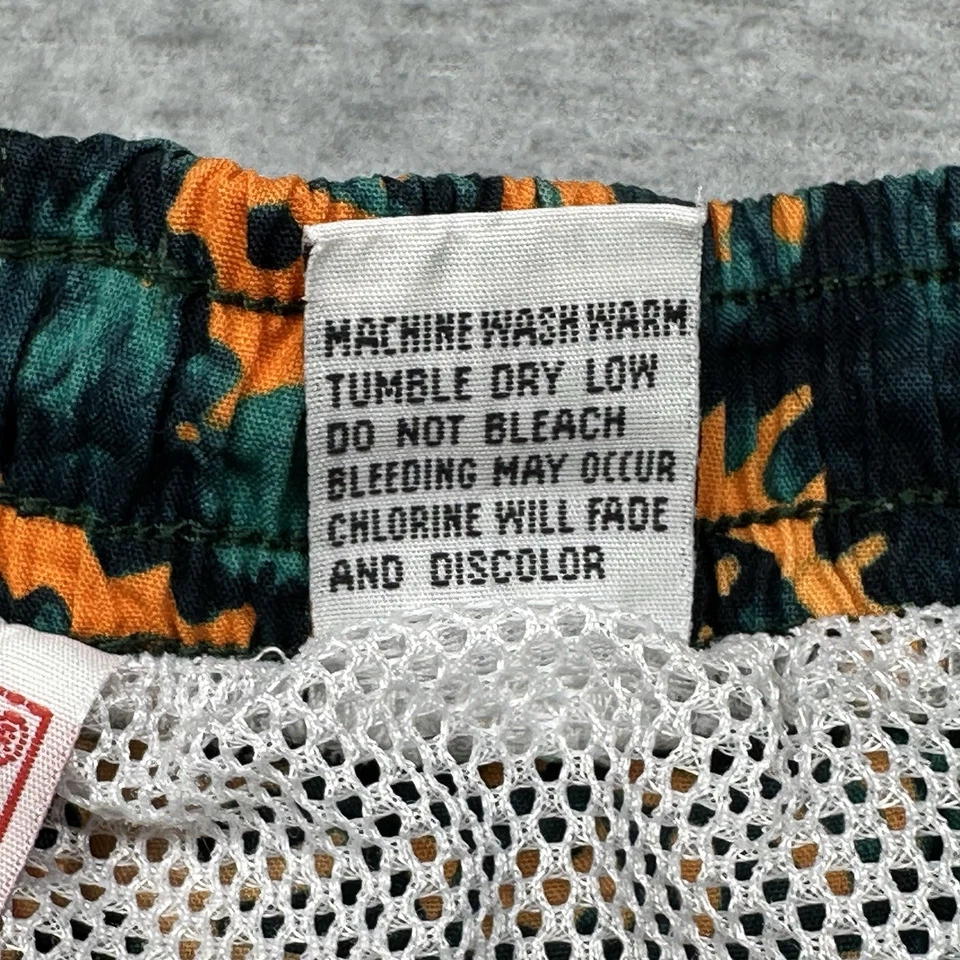Pantalones Cortos de Natación Vintage Años 90 TYR Para Hombre XL Batik Verde Naranja Floral Bolsillos Forrados Foto 3 de 4