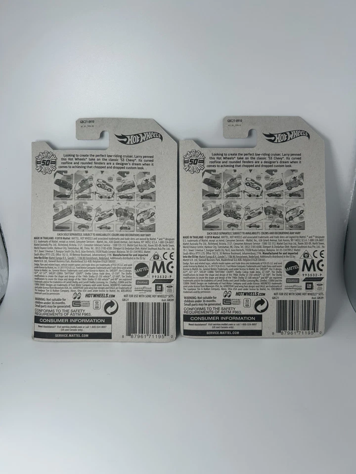 Chevy Hot Wheels Larry Wood 2018 50 aniversario personalizado '53 lote de 2x verde nuevo Foto 4 de 4