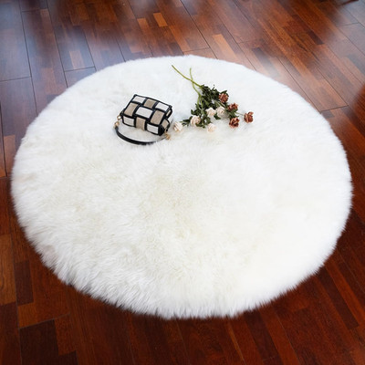 Ivory White Genuine Sheepskin Rug 48'' Round Plush Soft Fluffy Area Carpet