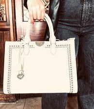 Brighton Jaxon Tote Crossbody White  Pebbled Leather Bag  Silver Studs NWOT