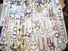 HUGE 202 PC LOT VINTAGE NOW COSTUME JEWELRY-NECKLACES, EARRINGS, PINS, BRACELETS