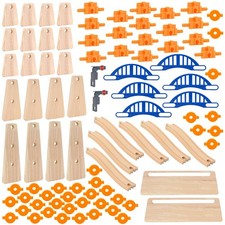 Wooden Train Track Accessories Build  Play Construction Set 90 PCS Ultimate ...