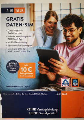 ALDI TALK Gratis Daten SIM inkl. 10  Startguthaben