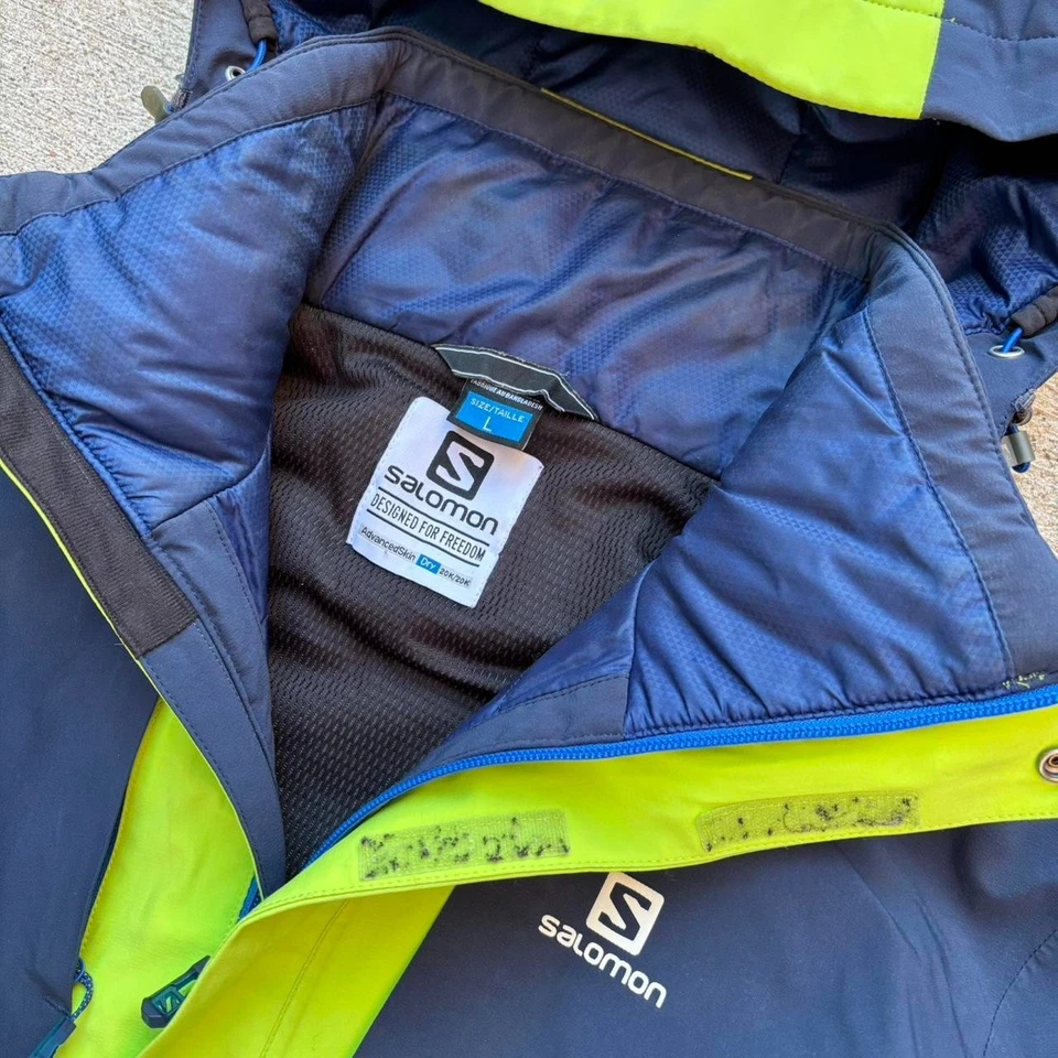 Salomon Icerocket Ski Snowboard Jacket Mens Size Large Acid Lime Night Sky Hood - Image 4 of 4