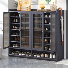 Vintage 8-Tier Bamboo Shoe Cabinet with Acrylic Doors