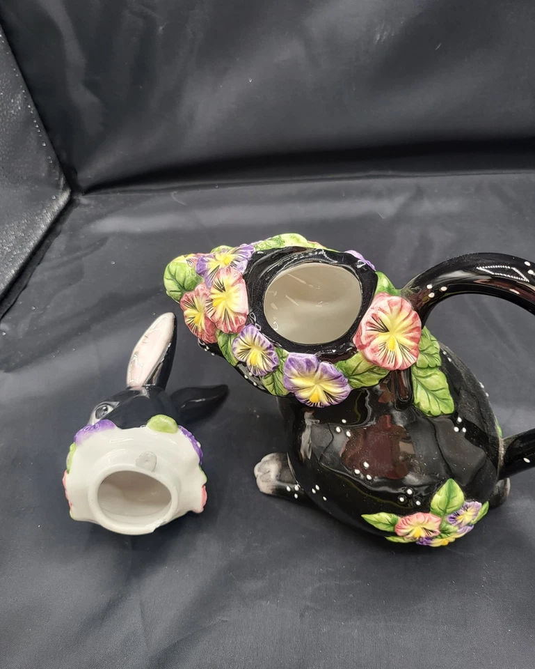 Ceramic Easter Bunny Rabbit Tea Pot Appletree Design 9.5" Tall - Image 3 of 4