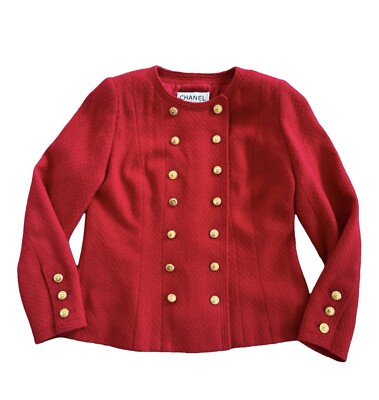 Vintage Chanel Red Tweed Jacket with Gold CC Buttons | eBay Vintage Chanel Red Tweed Jacket with Gold CC Buttons | eBay