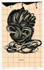 Mystic Face,  Surrealistic Art Print Etching Ex libris by E. Peretto, Italy