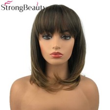 StrongBeauty Synthetic Natural Straight Medium Wigs with Neat Bang Women Hair