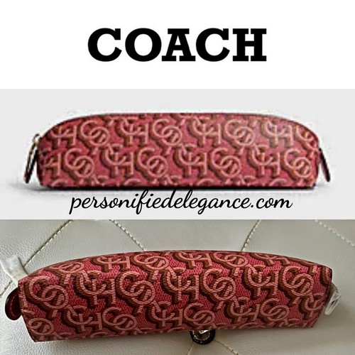 NEW Coach Rouge Pink Monogram Print Coated Canvas Pencil/Cosmetics/Makeup Case