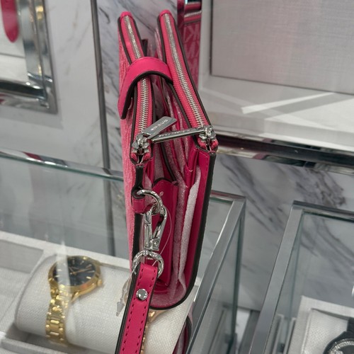 Michael Kors Jet Set Travel Double Zip Wristlet Wallet MK Logo Pink Dragonfruit - Picture 8 of 19