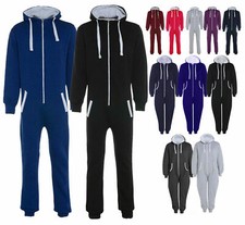 UNISEX  1Onesie Plain Jumpsuit All In One Hooded Sizes S- 5XL