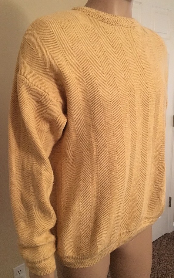 Chaps Ralph Lauren Men's Sweater Large Hand Framed Herringbone Cotton CRL Crest thumbnail 2