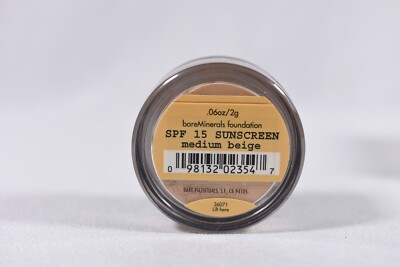 BARE MINERALS FOUNDATION MEDIUM BEIGE 36071 SPF 15 SUNSCREEN .06 OZ SEALED