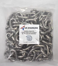 US Stainless Steel 316 Anchor Chain 5.5mm 3/16" x 10' Long Shackles Marine Grade