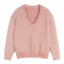 Anthro FRNCH Paris Women’s Striped Pink Sweater Soft Eyelash Chenille Knit M/L