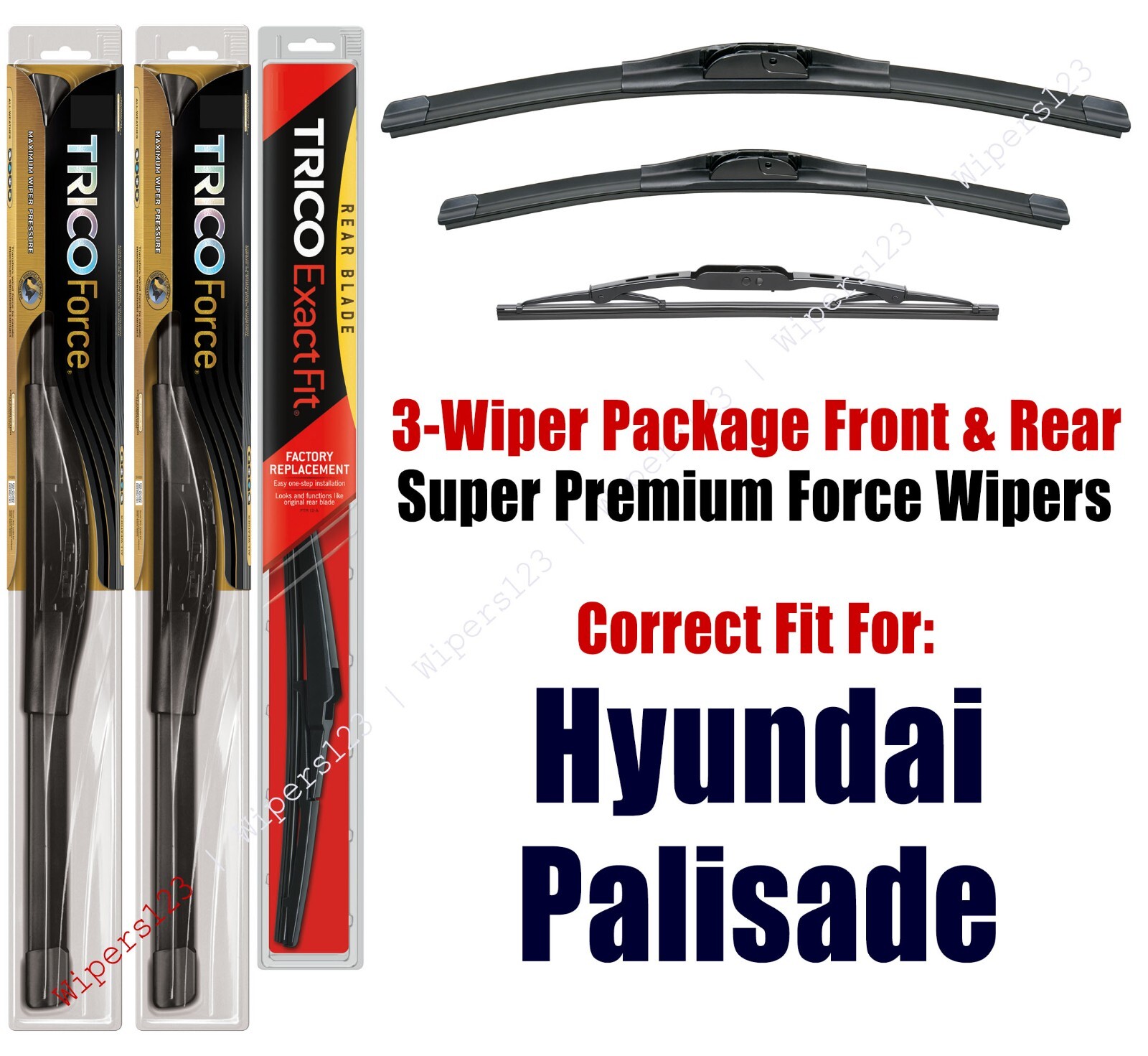 Wiper Blades Trico 3Pk Front/Rear fits 2020+ Hyundai Palisade 25260/200