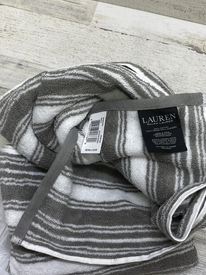 Ralph Lauren Sanders Striped Pewter / White Bath Towel New - Image 3 of 4