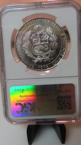 1975 PERU SILVER 200 SOLES S200S CHAVEZ & QUINONES NGC MS 64 GEM BU BEAUTY - Picture 5 of 5
