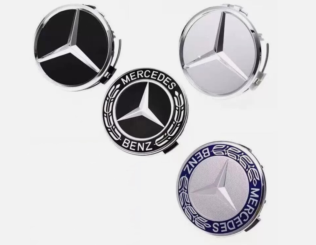 Set of 4 Mercedes Benz Wheel Center Caps Black Silver Blue 75MM AMG Wreath cap