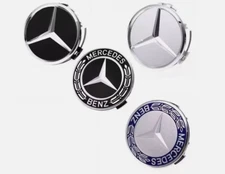 Set of 4 Mercedes Benz Wheel Center Caps Black Silver Blue 75MM AMG Wreath cap