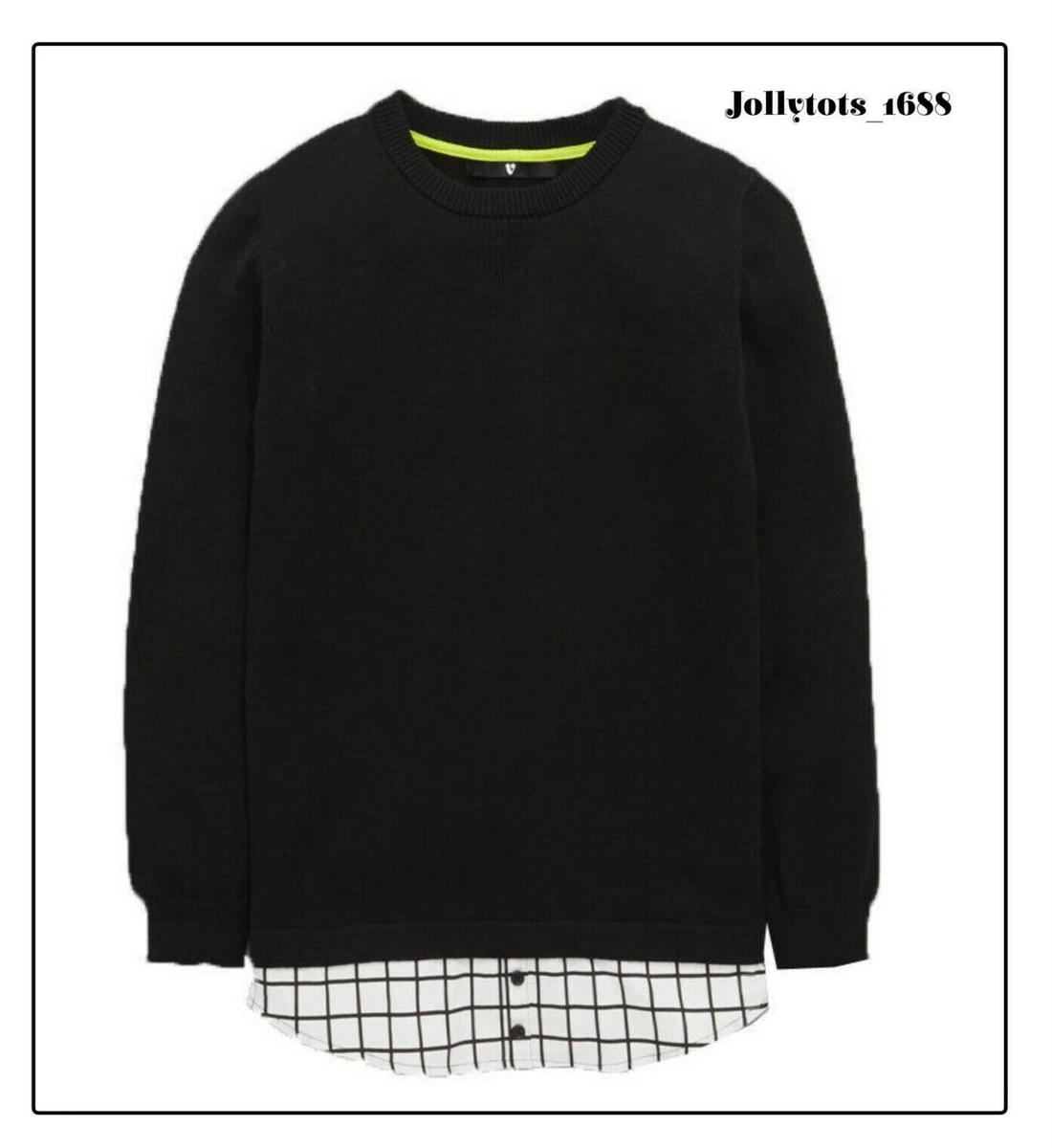 Very Boys Smart Black Knitted Jumper With Mock Hem Checked Shirt