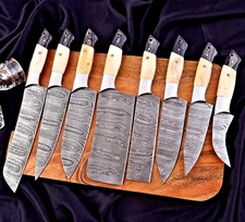 CUSTOM MADE HAND FORGED DAMASCUS STEEL BLADE CHEF SET KITCHEN KNIVES 1556