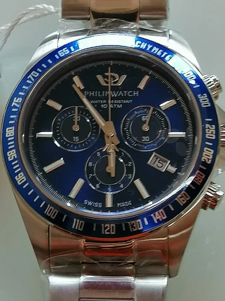 Philip Watch Caribe Orologio  Uomo Cronografo Blu 42 mm Acciaio New - Immagine 3 di 4