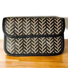 DKNY Gemma Herringbone Black and Tan Clutch Wristlet Bag
