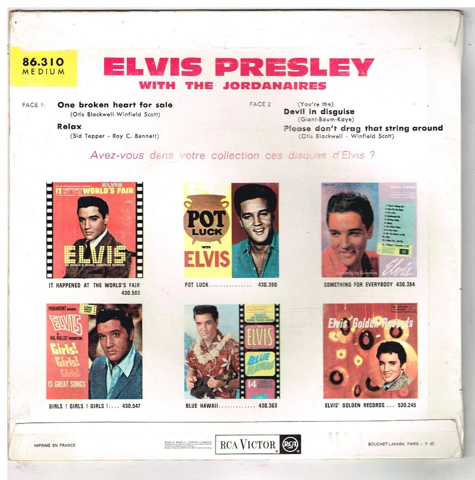 Elvis PRESLEY One broken heart for sale 7" 45 tours EP - Photo 2/4