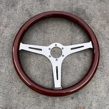 Factory Second 15" Chrome Steering Wheel with Dark Wood Mahogany Grip- 6 Hole