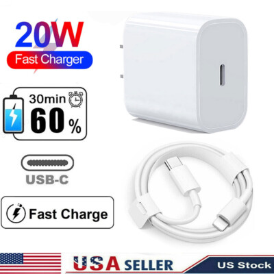 20W PD Power Adapter Fast Wall Charger USB-C Cable for iphone 14 13 12 11 X XR