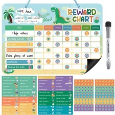 Dinosaur Magnetic Reward Chart for Kids - Behavior/Chore Chart w/ 26 Tasks